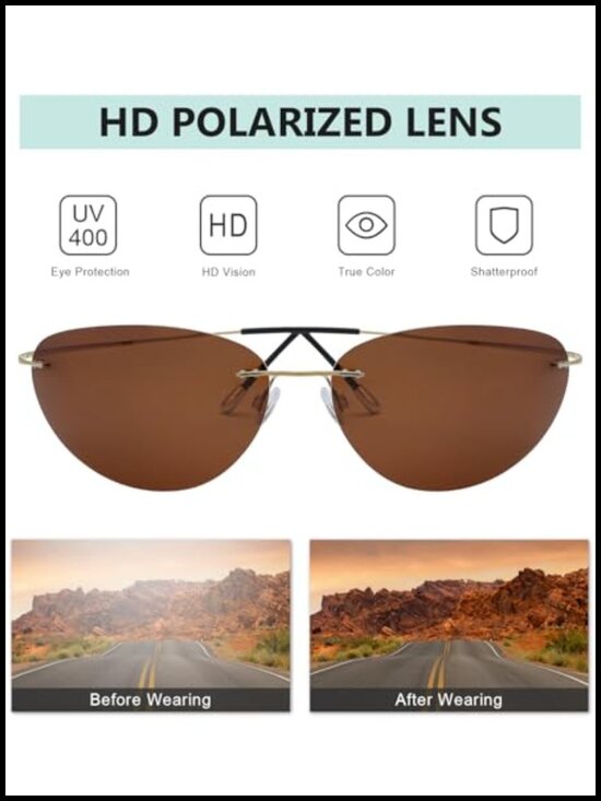 Rimless Titanium Frame Polarized Sunglasses UV400 Protection Cat Eye main image 4